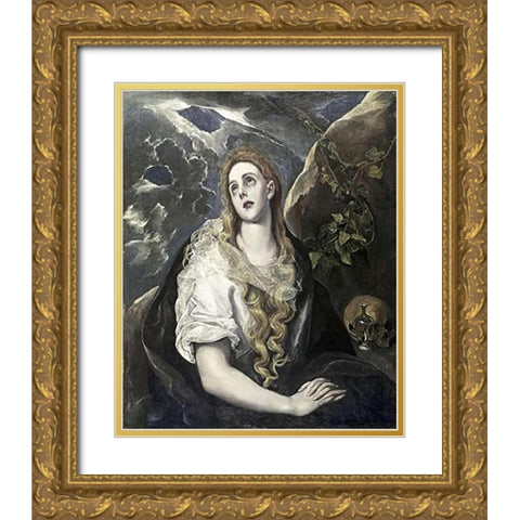 St. Mary Magdalene In Penitence Gold Ornate Wood Framed Art Print with Double Matting by Greco, El