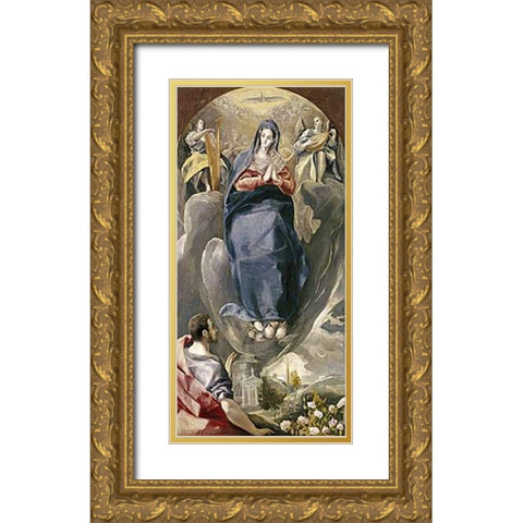 The Immaculate Conception Gold Ornate Wood Framed Art Print with Double Matting by Greco, El