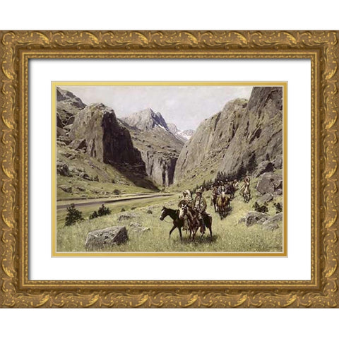 Through the Mountains Gold Ornate Wood Framed Art Print with Double Matting by Farny, Henry Francois