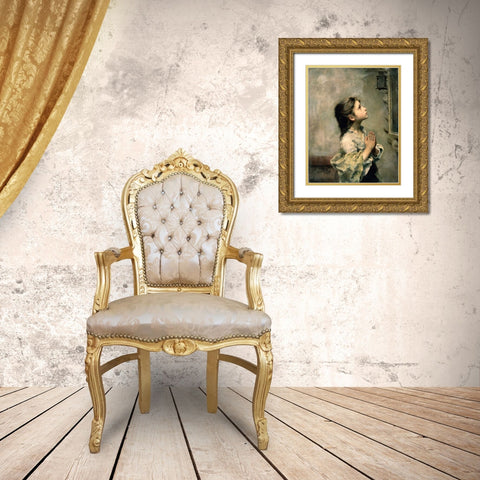 Girl Gold Ornate Wood Framed Art Print with Double Matting by Ferruzzi, Roberto