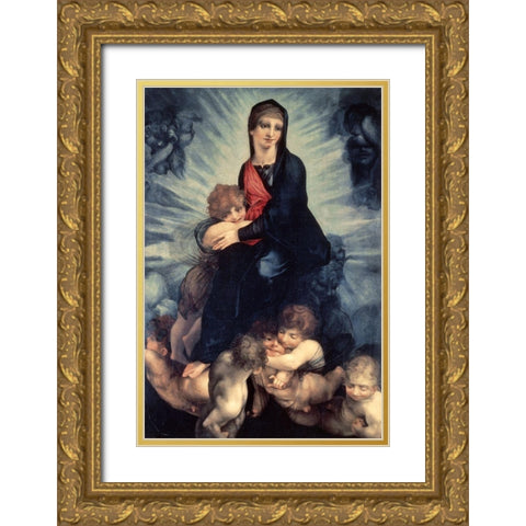 Madonna and Child Gold Ornate Wood Framed Art Print with Double Matting by Fiorentino, Rosso