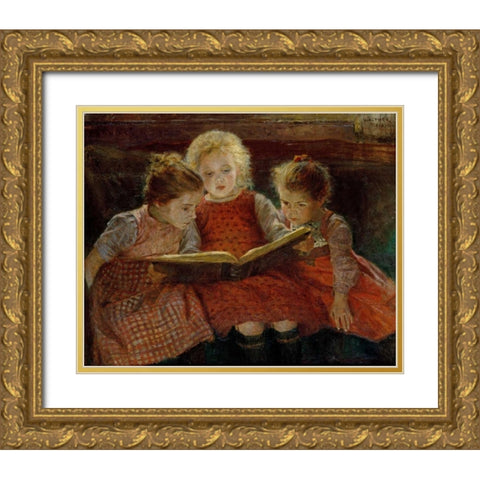 A Good Book Gold Ornate Wood Framed Art Print with Double Matting by Firle, Walter