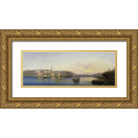 Valetta Harbour, Malta; and Medina, Malta Gold Ornate Wood Framed Art Print with Double Matting by Galea, Luigi