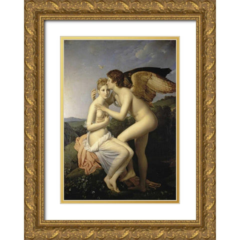 Cupid and Psyche Gold Ornate Wood Framed Art Print with Double Matting by Gerard, Francois Pascal Simon
