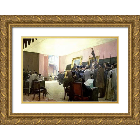 A Meeting of the Painting Jury Gold Ornate Wood Framed Art Print with Double Matting by Gervex, Henri