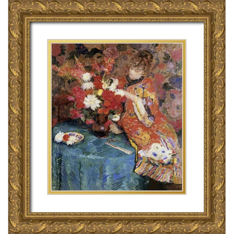 Le Kimono Gold Ornate Wood Framed Art Print with Double Matting by Godfrinon, Ernst Jean Joseph
