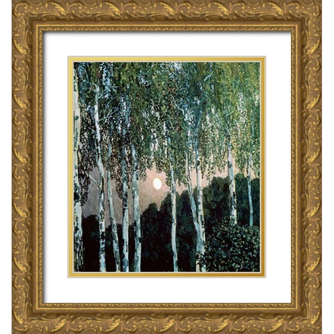 Birch Trees Gold Ornate Wood Framed Art Print with Double Matting by Golovin, Aleksandr Jakovlevic
