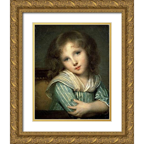 The Girl at the Table Gold Ornate Wood Framed Art Print with Double Matting by Greuze, Jean Baptiste