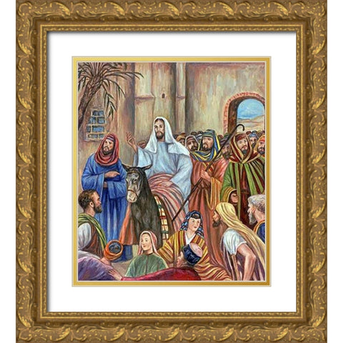 Entry into Jerusalem Gold Ornate Wood Framed Art Print with Double Matting by Guercino, Giovanni
