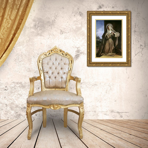 Saint Margarita da Cortona Gold Ornate Wood Framed Art Print with Double Matting by Guercino, Giovanni