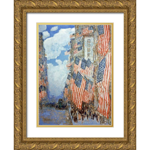 Fourth of July Gold Ornate Wood Framed Art Print with Double Matting by Hassam, Frederick Childe