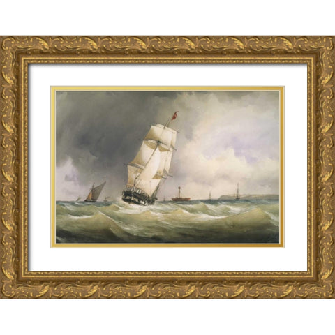 Off the Nore Before 1844 Gold Ornate Wood Framed Art Print with Double Matting by Herbert, Alfred