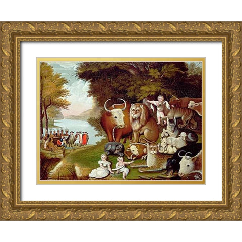 The Peaceable Kingdom (II) Gold Ornate Wood Framed Art Print with Double Matting by Hicks, Edward