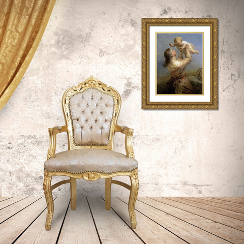 She Looks and Looks, and Still with New Delight Gold Ornate Wood Framed Art Print with Double Matting by Hill, James John