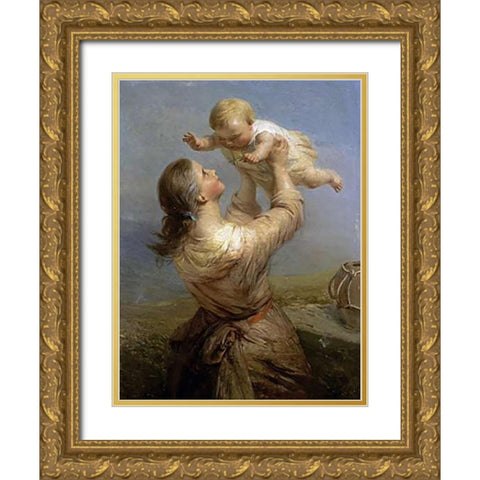 She Looks and Looks, and Still with New Delight Gold Ornate Wood Framed Art Print with Double Matting by Hill, James John