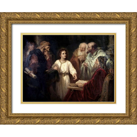 Christ in the Temple at 12 Gold Ornate Wood Framed Art Print with Double Matting by Hofmann, Heinrich