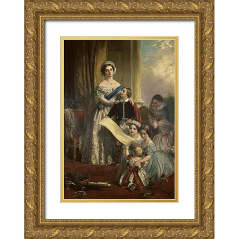 Queen Victoria and her Children Gold Ornate Wood Framed Art Print with Double Matting by Horsley, John Callcott