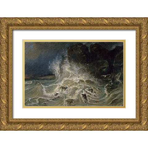 Breakers at the Granville Point Gold Ornate Wood Framed Art Print with Double Matting by Huet, Paul