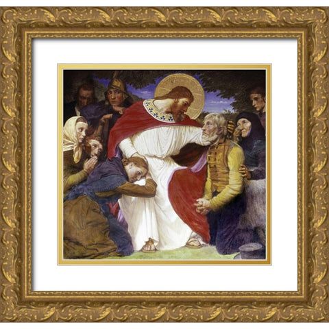 Jesus the Comforter Gold Ornate Wood Framed Art Print with Double Matting by Jerndorff, August Andreas