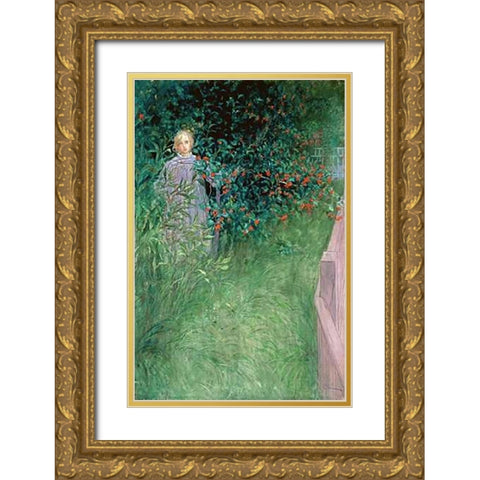 In the Hawthorn Hedge Gold Ornate Wood Framed Art Print with Double Matting by Larsson, Carl