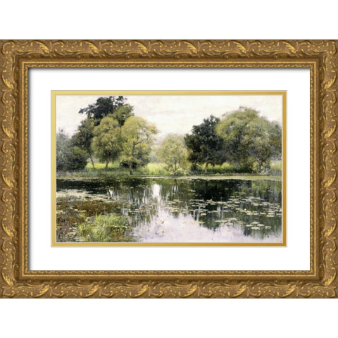 Water Lilies on a Pond Gold Ornate Wood Framed Art Print with Double Matting by Levitan, Isaak