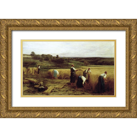 Harvest Time Gold Ornate Wood Framed Art Print with Double Matting by Lhermitte, Leon Augustin