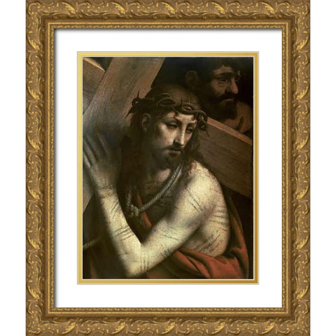 Museumist Bearing His Cross Gold Ornate Wood Framed Art Print with Double Matting by Luini, Bernardino