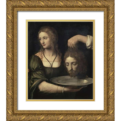 Salome Receiving the Head of John the Baptist Gold Ornate Wood Framed Art Print with Double Matting by Luini, Bernardino