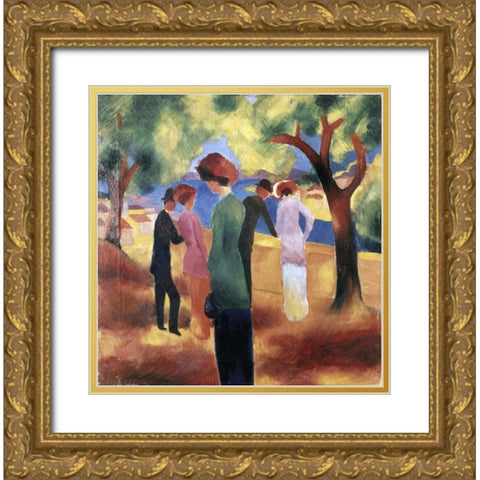 Lady in a Green Jacket Gold Ornate Wood Framed Art Print with Double Matting by Macke, August