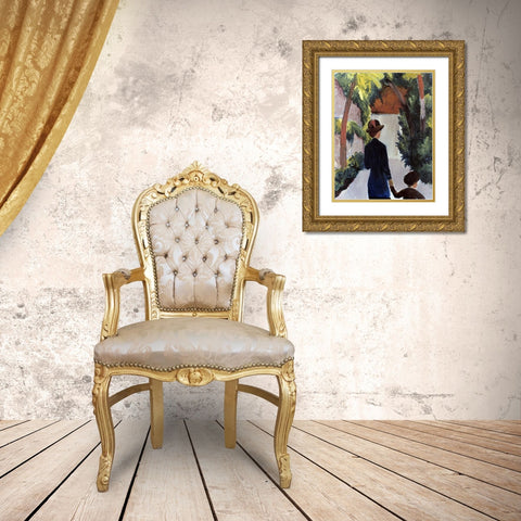 Mother and Child in the Park Gold Ornate Wood Framed Art Print with Double Matting by Macke, August
