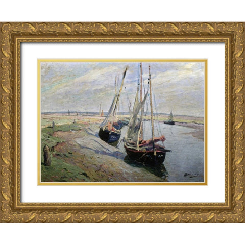 Barques de Peche Gold Ornate Wood Framed Art Print with Double Matting by Madeline, Paul