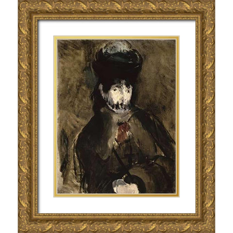 Veiled Young Woman - Portrait of Berthe Morisot Gold Ornate Wood Framed Art Print with Double Matting by Manet, Edouard