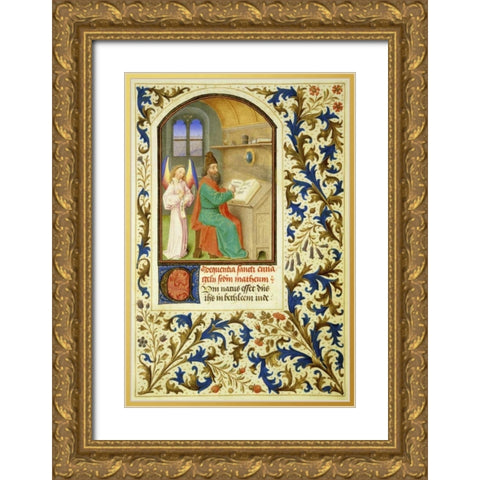 St. Matthew : Book of Hours - Detail Gold Ornate Wood Framed Art Print with Double Matting by Marmion, Simon