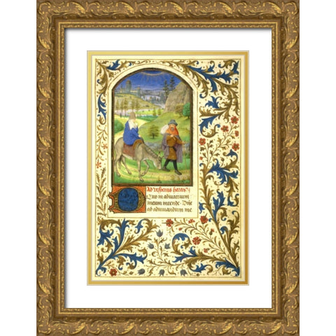 The Flight into Egypt : Book of Hours - Detail Gold Ornate Wood Framed Art Print with Double Matting by Marmion, Simon