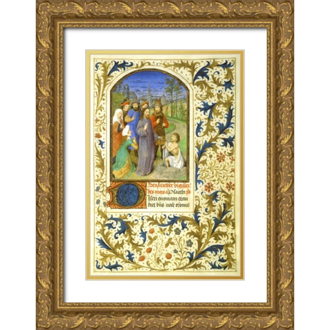 The Raising of Lazarus : Book of Hours - Detail Gold Ornate Wood Framed Art Print with Double Matting by Marmion, Simon