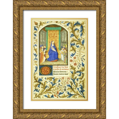 The Virgin Enthroned : Book of Hours - Detail Gold Ornate Wood Framed Art Print with Double Matting by Marmion, Simon