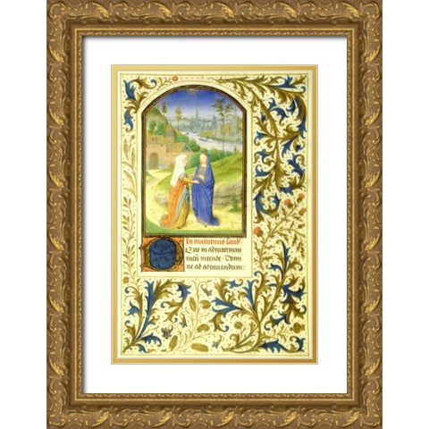 The Visitation : Book of Hours - Detail Gold Ornate Wood Framed Art Print with Double Matting by Marmion, Simon