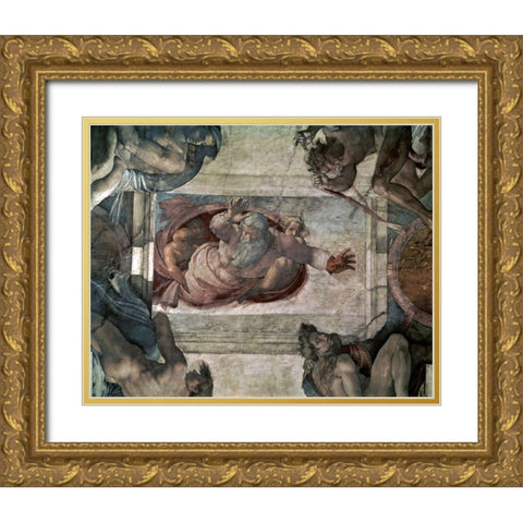 God Separating the Waters Gold Ornate Wood Framed Art Print with Double Matting by Michelangelo