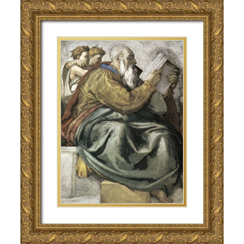 The Prophet Zechariah Gold Ornate Wood Framed Art Print with Double Matting by Michelangelo