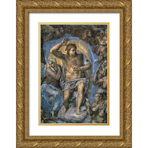 The Virgin Trying to Intercede with Christ Gold Ornate Wood Framed Art Print with Double Matting by Michelangelo