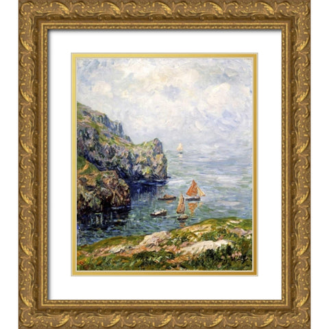 Foggy Time, Brizellec, Finistere Gold Ornate Wood Framed Art Print with Double Matting by Moret, Henry