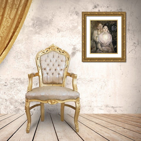 LHortensia Gold Ornate Wood Framed Art Print with Double Matting by Morisot, Berthe