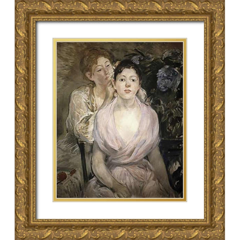 LHortensia Gold Ornate Wood Framed Art Print with Double Matting by Morisot, Berthe