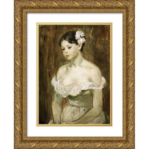 Portrait of a Young Girl Gold Ornate Wood Framed Art Print with Double Matting by Morisot, Berthe