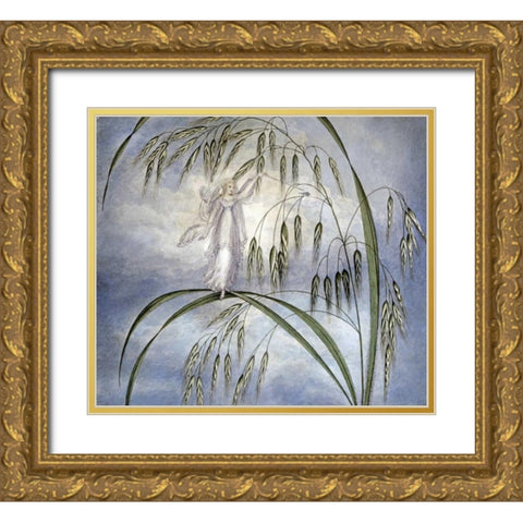 A Fairy Waving Her Wand Standing Among Blades of Grass Gold Ornate Wood Framed Art Print with Double Matting by Murray, Amelia Jane