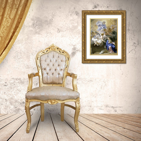 The Annunciation Gold Ornate Wood Framed Art Print with Double Matting by Odazzi, Giovanni