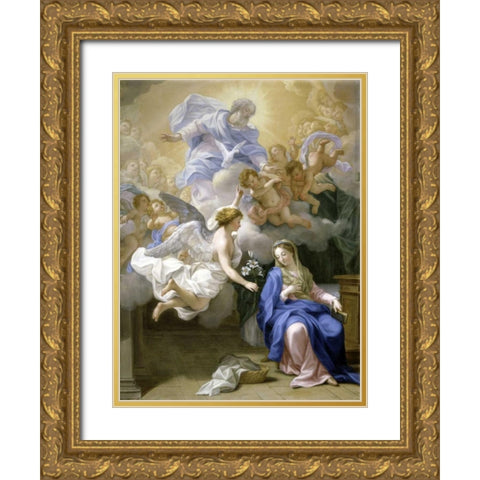 The Annunciation Gold Ornate Wood Framed Art Print with Double Matting by Odazzi, Giovanni
