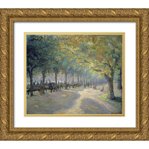 Hyde Park, London Gold Ornate Wood Framed Art Print with Double Matting by Pissarro, Camille