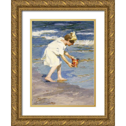 Brighton Beach Gold Ornate Wood Framed Art Print with Double Matting by Potthast, Edward Henry