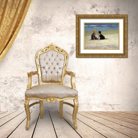Confidences Gold Ornate Wood Framed Art Print with Double Matting by Potthast, Edward Henry